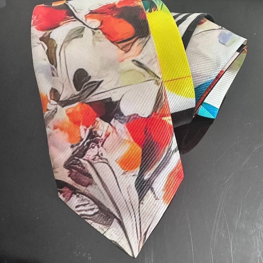Abstract Tie Retro Designer Menswear Floral Necktie Mid Century Modern Patchwork